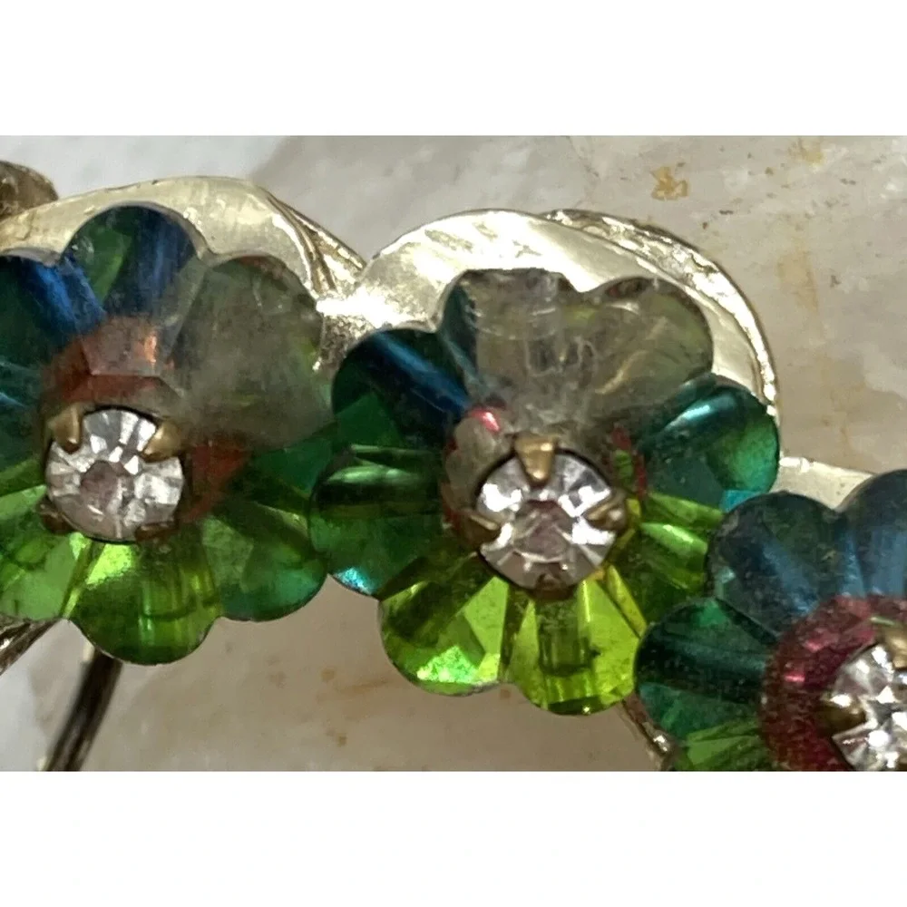 Vintage Gold Tone Watermelon AB Crystal Flower Wreath Bow Pin Brooch‎ Holiday